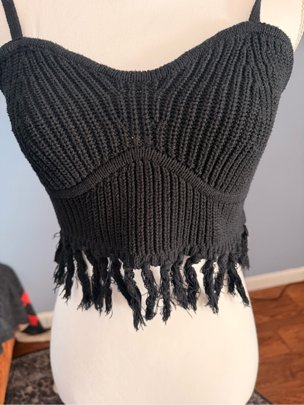 wild fable Black Knit Fringe Crop Tank - Picture 2 of 3